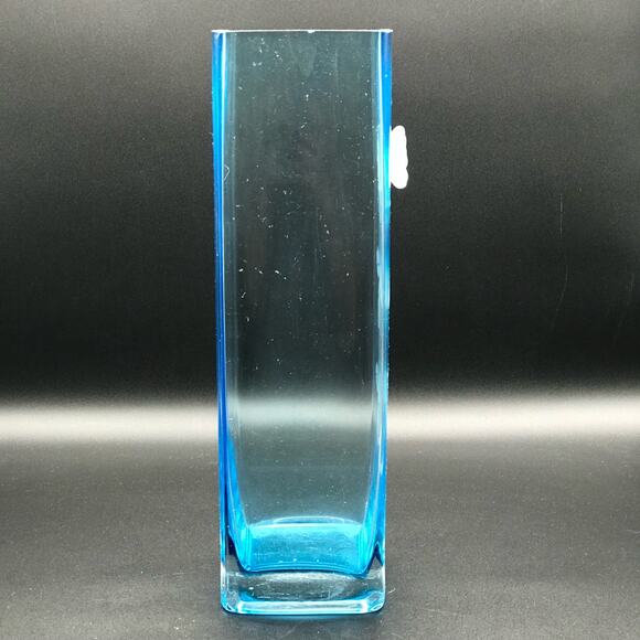 Vintage Royal Danube Square Blue Crystal Applied Flower Table Vase 13” Rare - Picture 2 of 9
